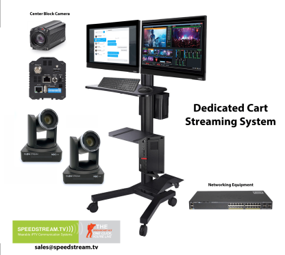 Streaming Computer System w/ Cart - 1 Block Camera & 2 PTZ Cameras - Equipment for 1Ghz Network -PTZ Config Labor is Included.